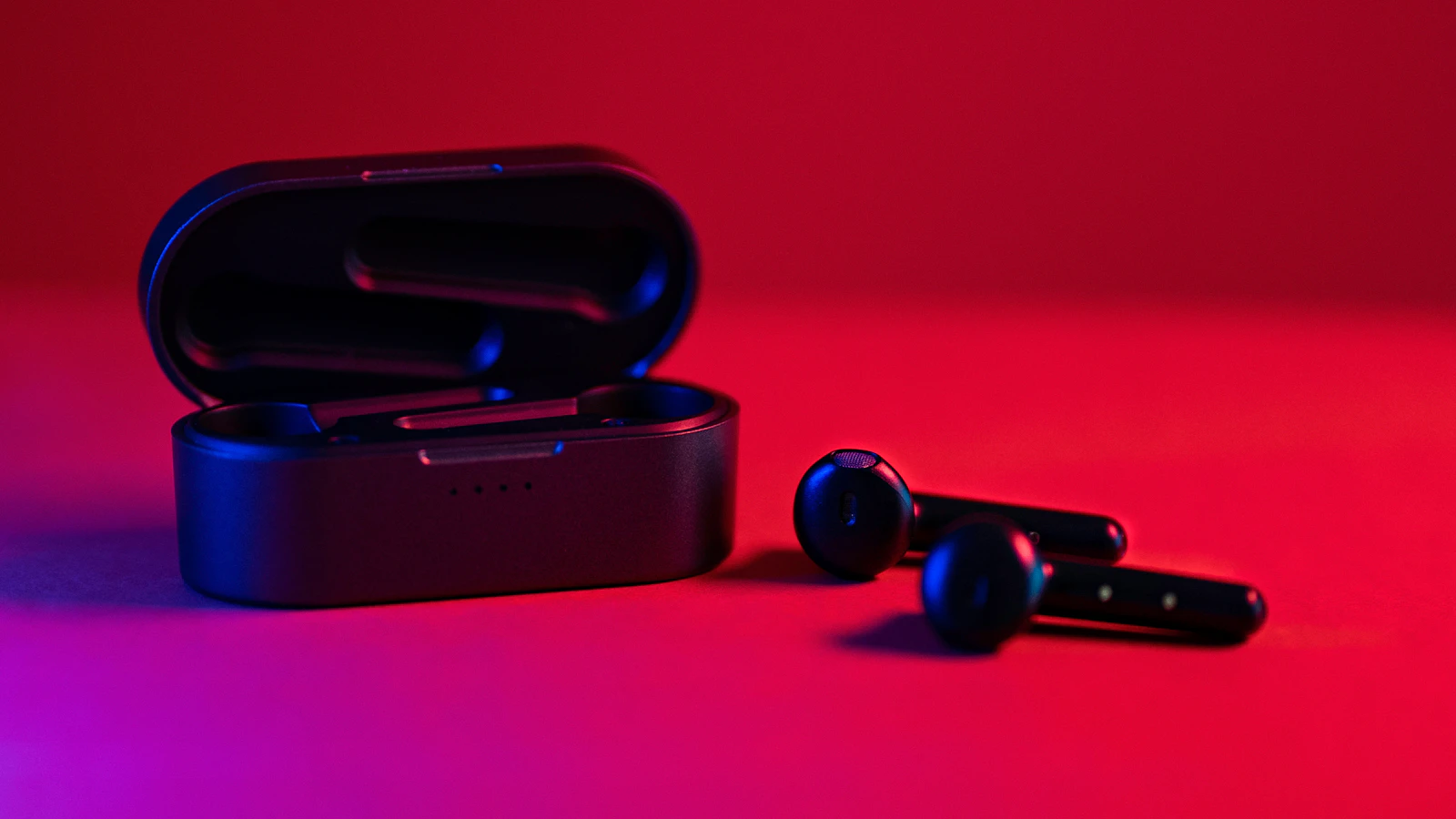 Black true wireless earbuds with noise cancelling