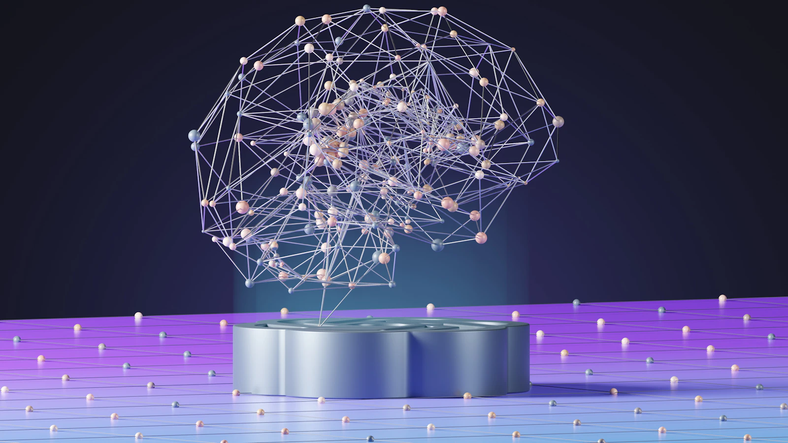 An abstract sphere of connected dots representing AI