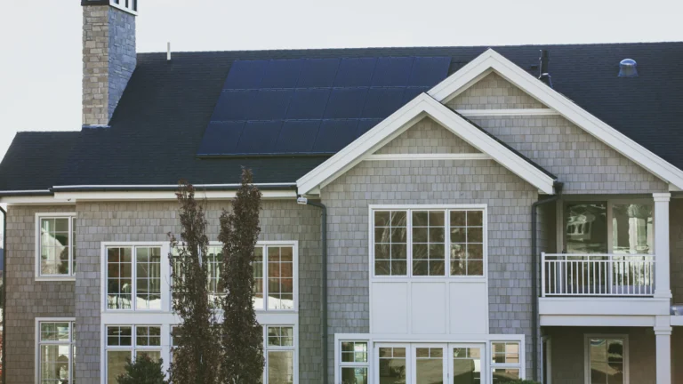 Rooftop solar panels on a large home
