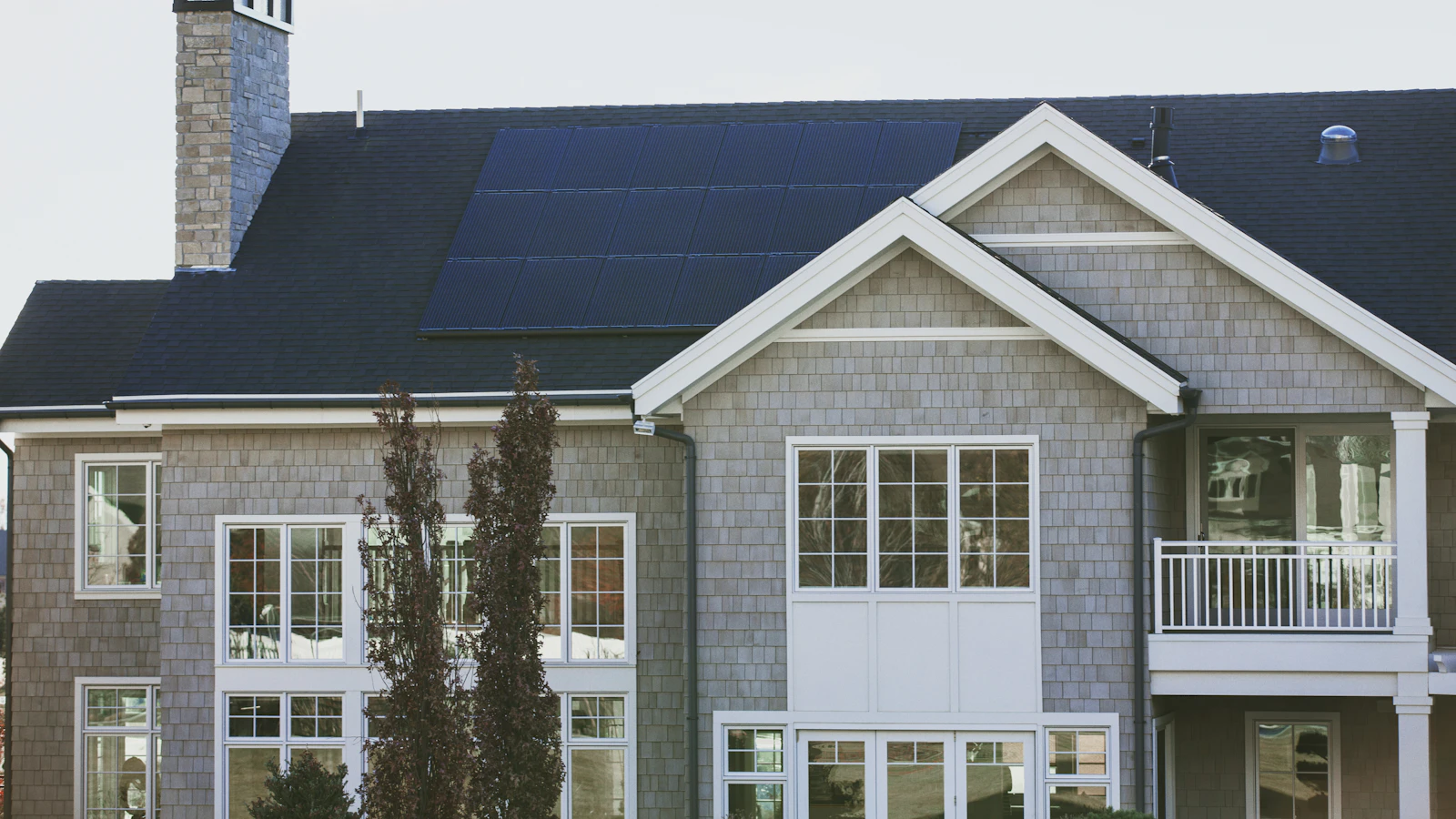 Rooftop solar panels on a large home