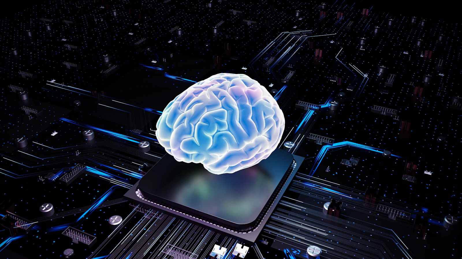 A brain over a processor representing the AI race