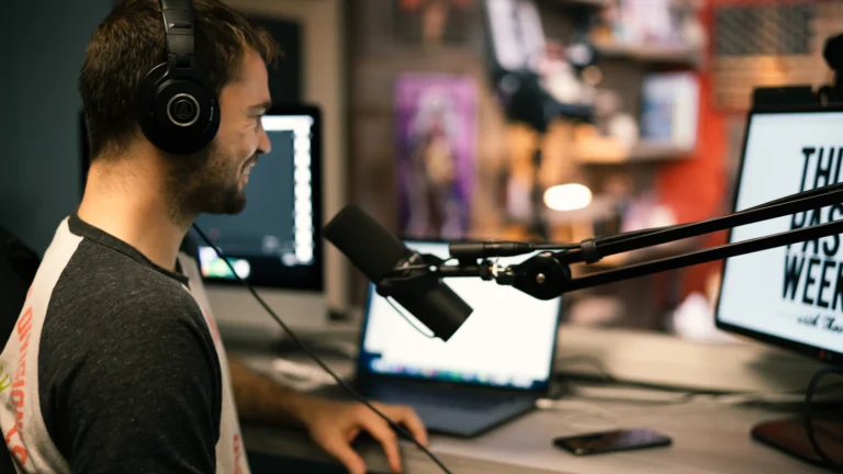 A content producer working in a recording studio